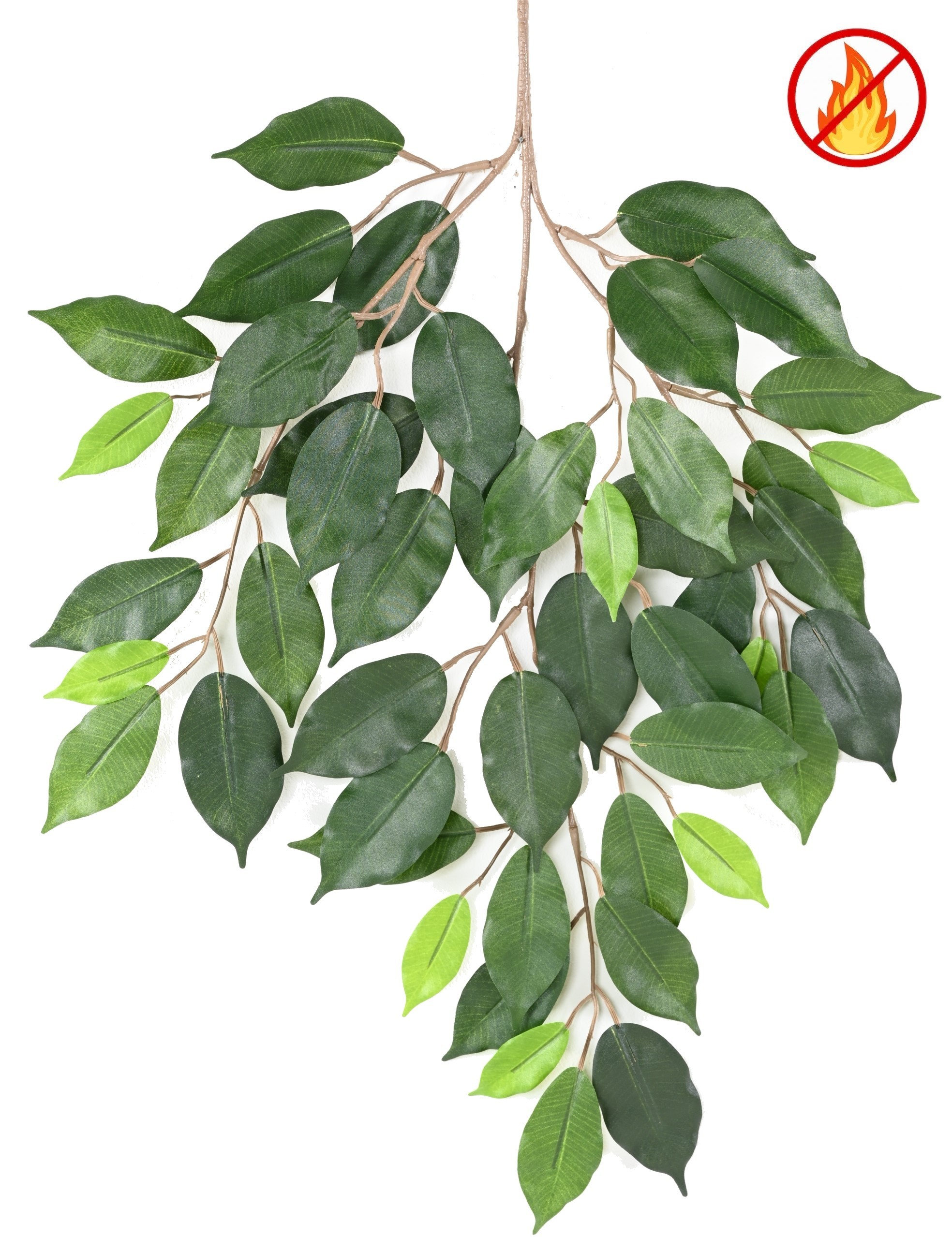 Künstlicher Ficus Blattzweig, ca 60cm, Schwer entflammbar B1/RF2, grün 1 Künstlicher Ficus Blattzweig, ca 60cm, Schwer entflammbar B1/RF2, grün