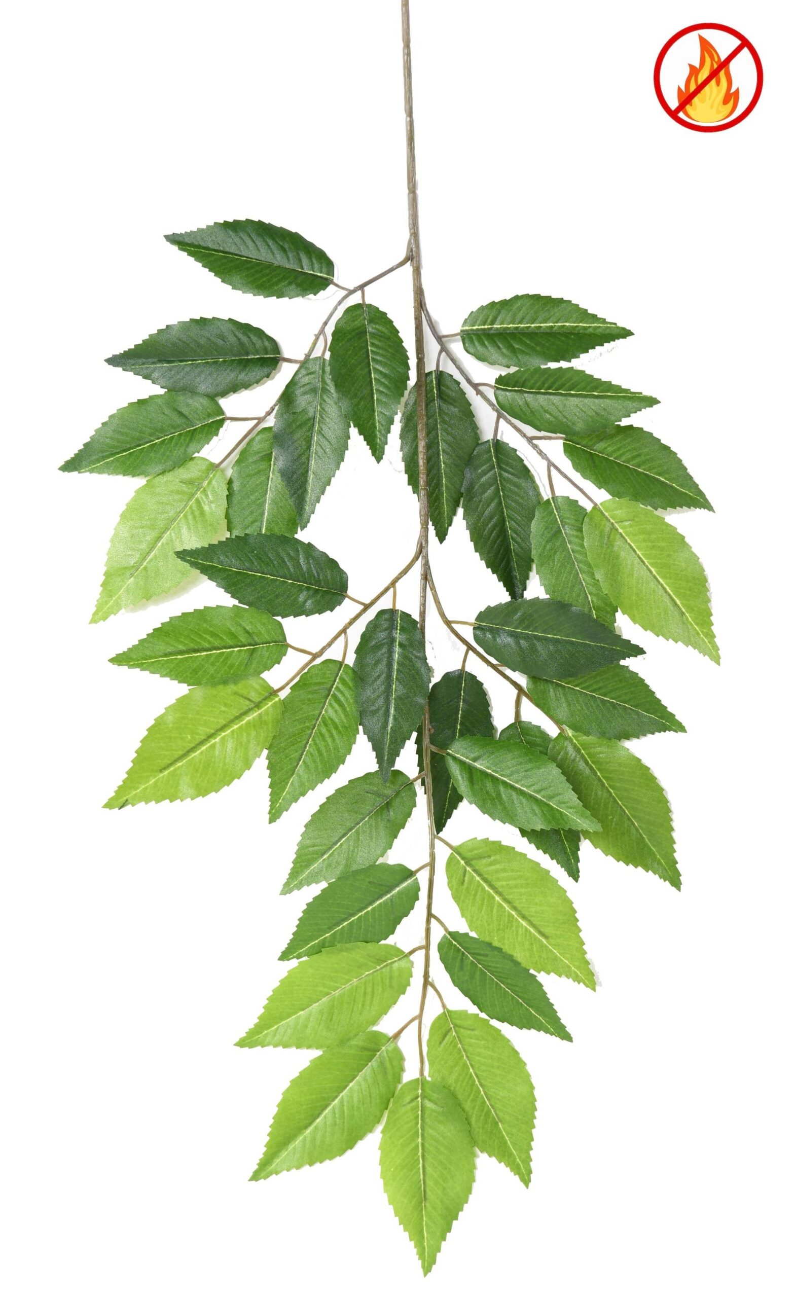 Künstlicher Hainbuchen-Zweig, ca 65cm, Schwer entflammbar B1/RF2, grün 1 Künstlicher Hainbuchen-Zweig, ca 65cm, Schwer entflammbar B1/RF2, grün
