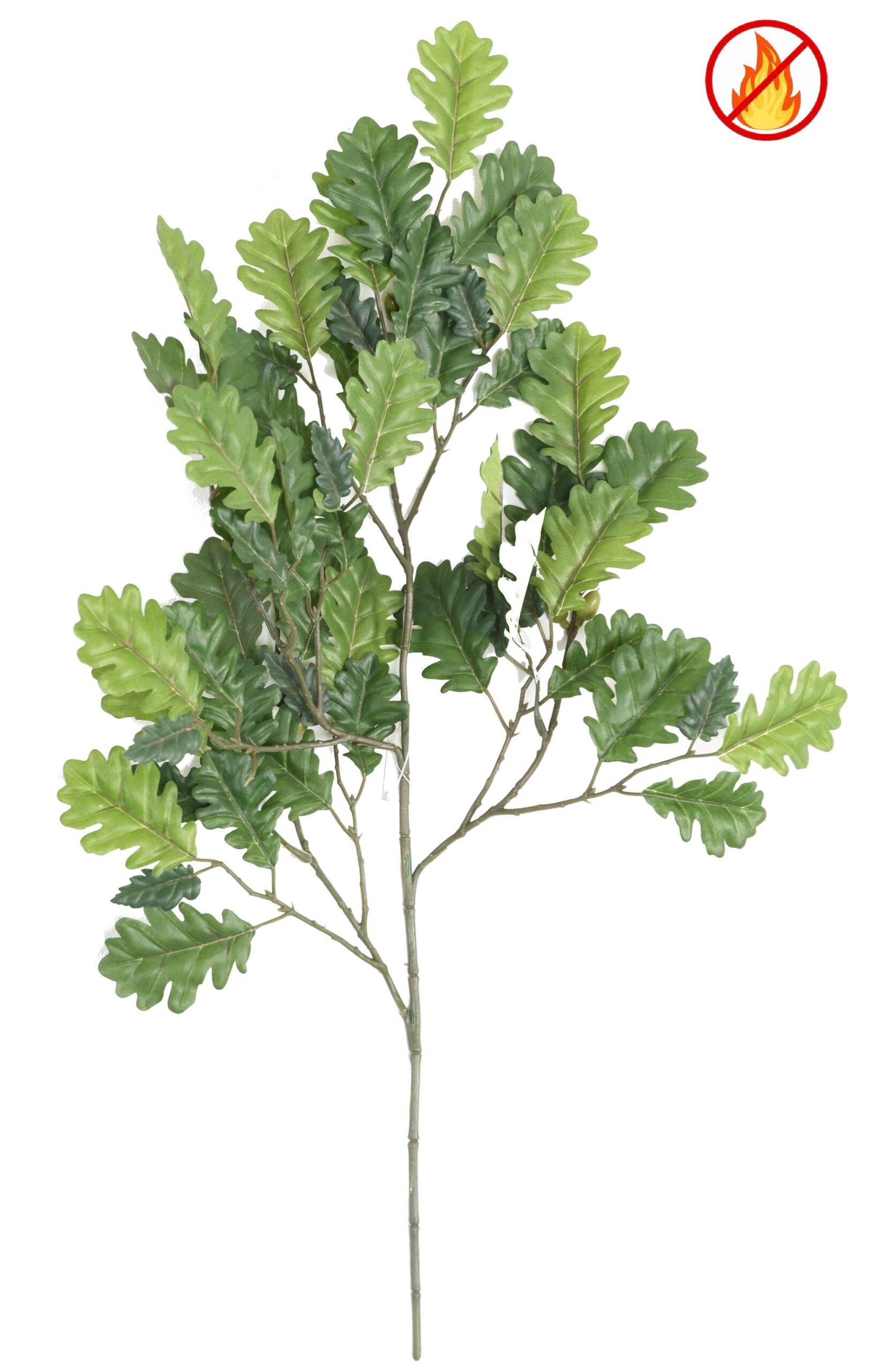 Künstlicher Mini-Eichenzweig, ca 60cm, Schwer entflammbar B1/RF2, grün 1 Künstlicher Mini-Eichenzweig, ca 60cm, Schwer entflammbar B1/RF2, grün