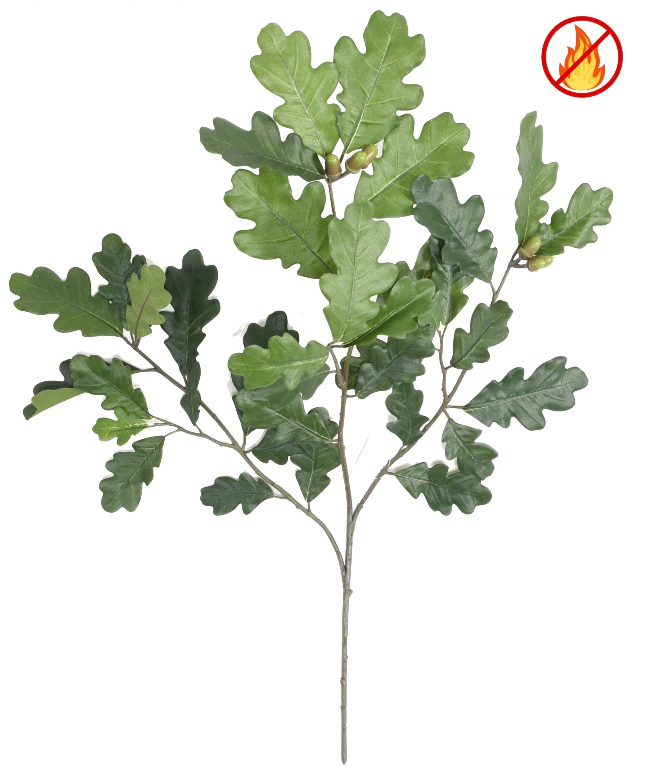 Künstlicher Eichenzweig, ca 60cm, Schwer entflammbar B1/RF2, grün 1 Künstlicher Eichenzweig, ca 60cm, Schwer entflammbar B1/RF2, grün
