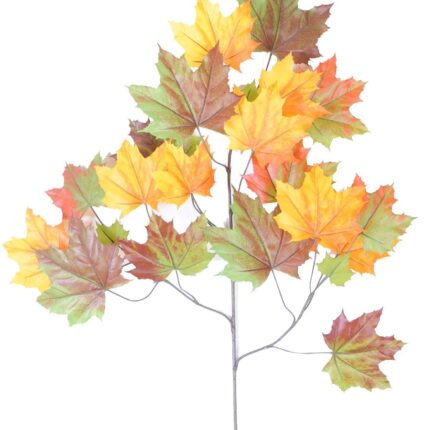 Künstlicher Platanen-Zweig, ca 79cm, grün-gelb